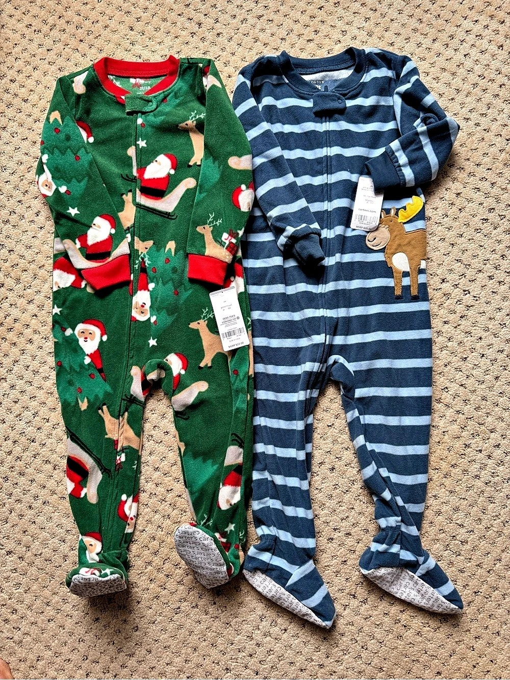 (2) Carter's Fleece Footed Sleep & Play Pajamas. Size 2T
